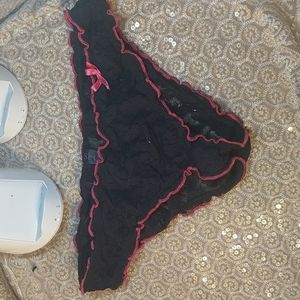 Lace Panties from Steve in size Large. Black Lace with Hot Pink Shirred trim.